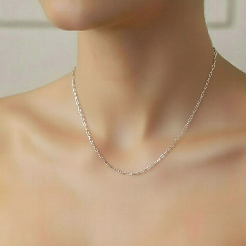 Italian 925 Sterling Silver Rectangle Link Paperclip Chain| BJCH-05