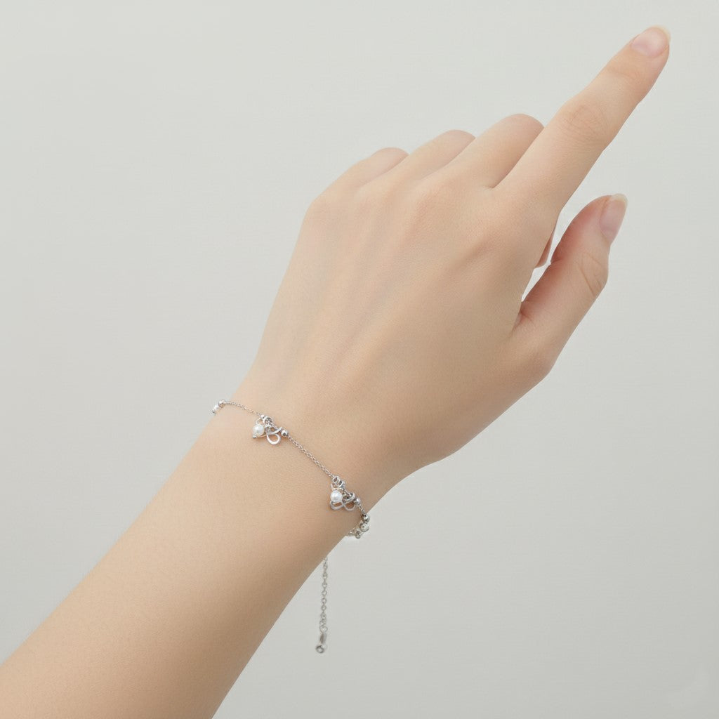 925 Elegant Sterling Silver Bracelate with Pearl Charms, Infinity Design, Delicate Chain Bracelet for Women, Adjustable Length | Gifts for Women & Girls & Girlfriend |Wedding and Christmas Gifts | BJBR-051