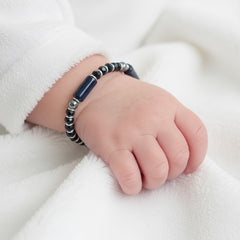 925 Starling Silver Handcrafted Black and Silver Beaded Kids Nazariya, Hematite Glass Beads, Sterling Silver Clasp | BJKDNJ-017