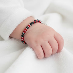 925 Starling Silver Handcrafted Red and Black Crystal Beaded Kids Nazariya, Glass Beads Jewelry for Kids | BJKDNJ-010