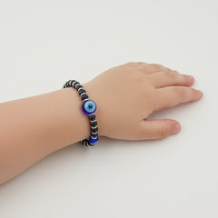 925 Starling Silver Evil Eye Protection Kids Nazariya, Black and Blue Glass Beads, Traditional Turkish Nazar Amulet Design | BJKDNJ-013