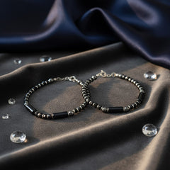 925 Starling Silver Handcrafted Black and Silver Beaded Kids Nazariya, Hematite Glass Beads, Sterling Silver Clasp | BJKDNJ-017