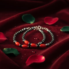 925 Starling Silver Handcrafted Red and Black Beaded Kids Nazariya, Glass Beads, Statement Jewelry for Women | BJKDNJ-08