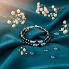 925 Starling Silver Handcrafted Glass Bead Kids Nazariya, Navy Blue and Light Blue Crystal Beads, Jewelry for Kids | BJKDNJ-015