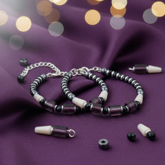 925 Starling Silver Handcrafted Beaded Kids Nazariya, Purple and Navy Glass Beads, White Accent Pieces, Statement Jewelry | BJKDNJ-011