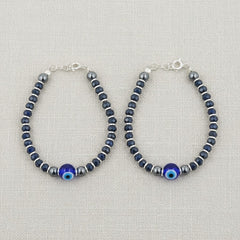 925 Starling Silver Evil Eye Protection Kids Nazariya with Blue Glass Beads, Crystal Design, Traditional Amulet Style | BJKDNJ-02