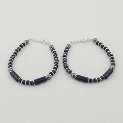 925 Starling Silver Handcrafted Black and Silver Beaded Kids Nazariya, Hematite Glass Beads, Sterling Silver Clasp | BJKDNJ-017