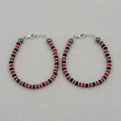 925 Starling Silver Handcrafted Red and Black Crystal Beaded Kids Nazariya, Glass Beads Jewelry for Kids | BJKDNJ-010