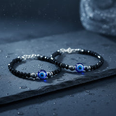 925 Starling Silver Evil Eye Protection Kids Nazariya with Blue Glass Beads, Crystal Design, Traditional Amulet Style | BJKDNJ-02