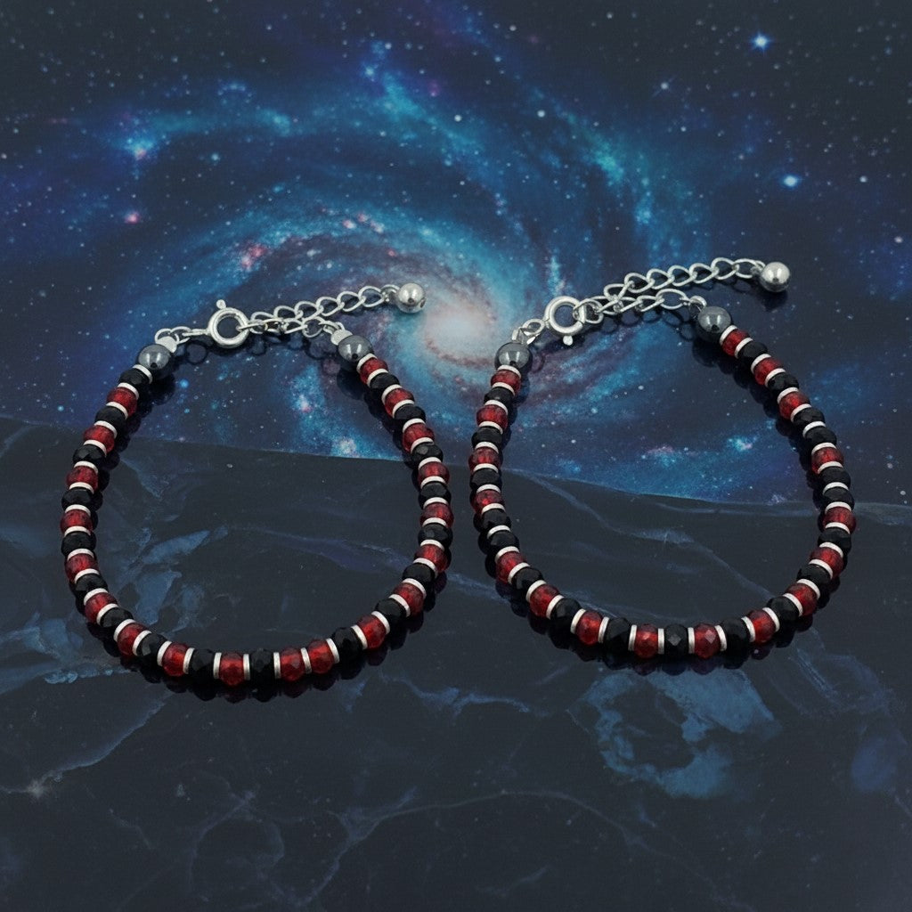 925 Starling Silver Handcrafted Red and Black Crystal Beaded Kids Nazariya, Glass Beads Jewelry for Kids | BJKDNJ-010