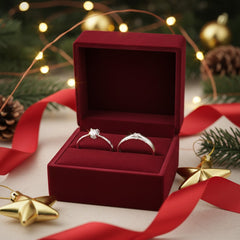 Sterling Silver Cubic Zirconia Engagement Ring, Round Cut Solitaire with Crystal Accented Band, 925 Silver Wedding Ring Set | BJLR-0018