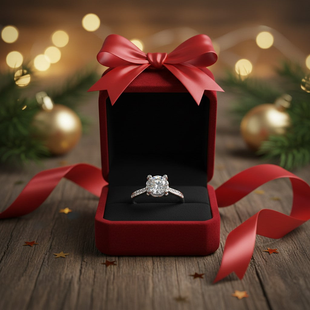 Sterling Silver Solitaire Engagement Ring with Round Cut Crystal and Pave Band, Classic Wedding Ring | BJLR-0001