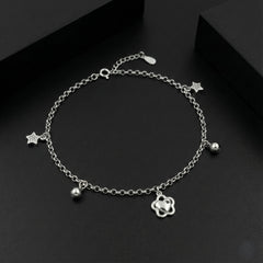 925 Starling Silver Chain Anklet with Star Charms and Beads, Adjustable Clasp | BJAK-0001