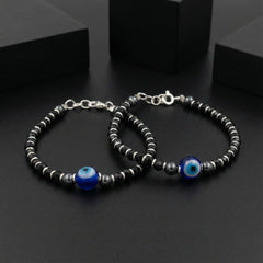 925 Starling Silver Evil Eye Protection Kids Nazariya with Blue Glass Beads, Crystal Design, Traditional Amulet Style | BJKDNJ-02