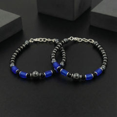 925 Starling Silver Handcrafted Glass Bead Necklace, Black and Blue with Silver Accents, Jewelry for Kids, Elegant Design | BJKDNJ-05