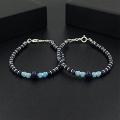 925 Starling Silver Handcrafted Glass Bead Kids Nazariya, Navy Blue and Light Blue Crystal Beads, Jewelry for Kids | BJKDNJ-015