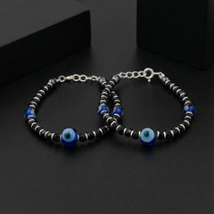 925 Starling Silver Evil Eye Protection Kids Nazariya, Black and Blue Glass Beads, Traditional Turkish Nazar Amulet Design | BJKDNJ-013