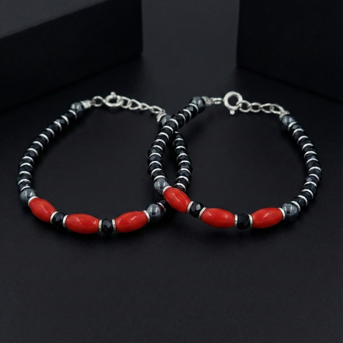 925 Starling Silver Handcrafted Red and Black Beaded Kids Nazariya, Glass Beads, Statement Jewelry for Women | BJKDNJ-08