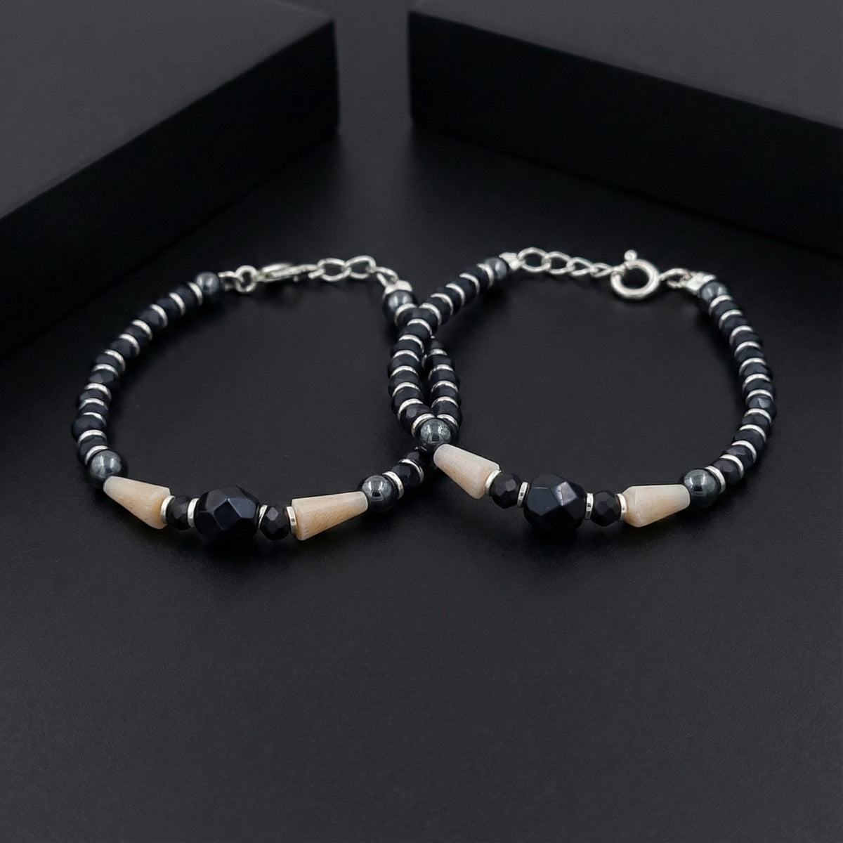 925 Starling Silver Handcrafted Navy Blue and White Beaded Kids Nazariya | BJKDNJ-018