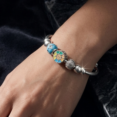 925 Sterling Silver Adjustable Enamel Charm Bangle for Bracelet