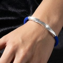 Sterling Silver Twist Diamond-Cut Cobalt Blue Silicon Bracelet |