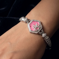 Elegant 925 Sterling Silver Pink Hexagon Bracelet