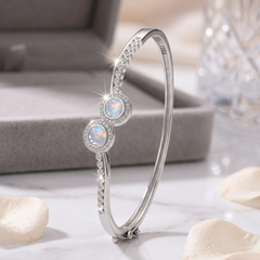 Timeless Elegance: 925 Sterling Silver Dual-Stone Infinity Bangle
