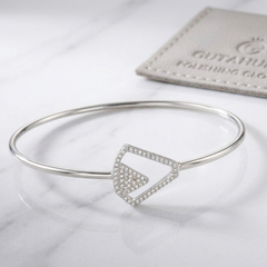 Captivating Geometric Elegance: 925 Sterling Silver Geometric Open Cuff Bangle
