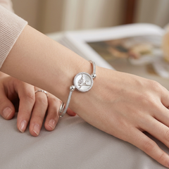 925 Sterling Silver Enchanted Bird Bangle – Genuine Mother of Pearl & Zirconia Accents