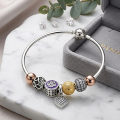 925 Sterling Silver Multi-Charm Bangle Bracelet