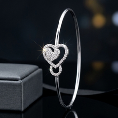 Sterling Silver 925 Intertwined Heart Bangle