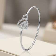 Sterling Silver 925 Intertwined Heart Bangle
