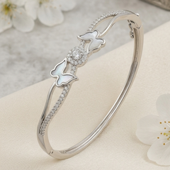 Luxury & Elegant 925 Sterling Silver Mother of Pearl Butterfly Kada Bangle