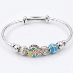 925 Sterling Silver Adjustable Enamel Charm Bangle for Bracelet