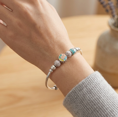 925 Sterling Silver Adjustable Enamel Charm Bangle for Bracelet