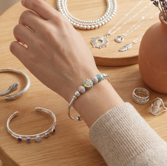 925 Sterling Silver Adjustable Enamel Charm Bangle for Bracelet