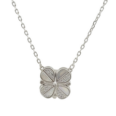 925 Sterling Silver Convertible Four-Leaf Clover & Heart Necklace – Mother of Pearl & CZ| BJ-029