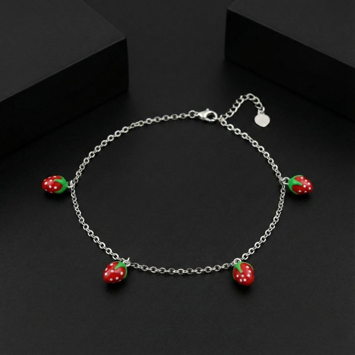 925 Starling Silver Strawberry Charm Silver Anklet | Cute Minimal Chain Anklet for Girls &amp; Women | BJAK-0011