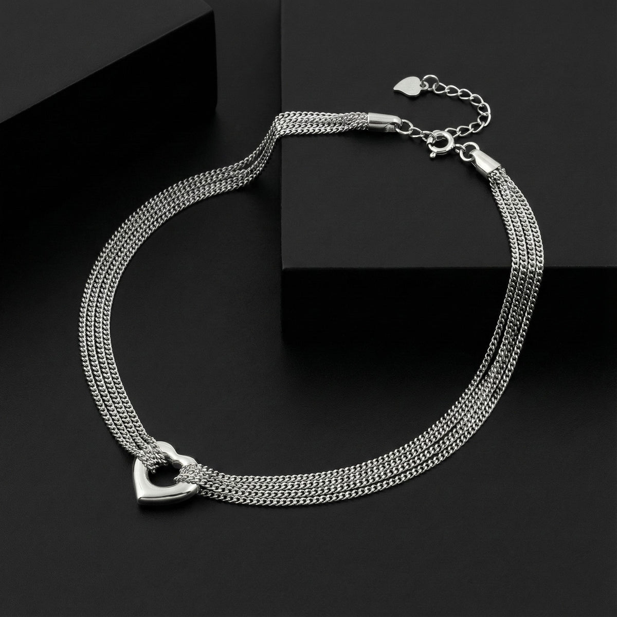 925 Sterling Silver Multi-Layer Anklet Heart Pendant Anklet for Women | Adjustable Lenth | Premium Polished Finish | BJAK-0010