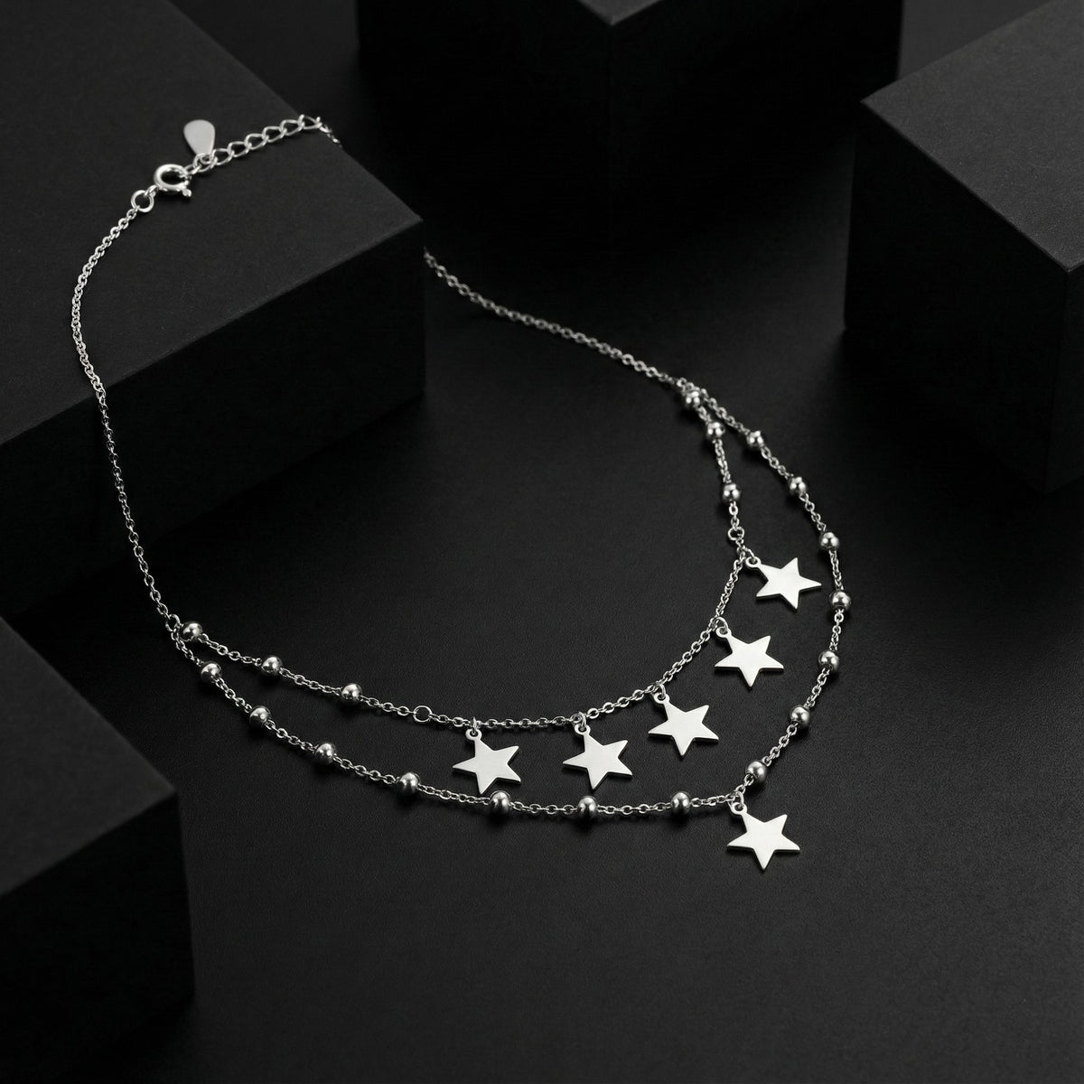 925 Sterling Silver Star Charm Double Layer Anklet for Women | Minimal Elegant Design | Adjustable Chain | BJAK-0009