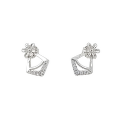 Floral Geometry: 925 Sterling Silver Daisy & Geometric Stud Earrings | BJER-020