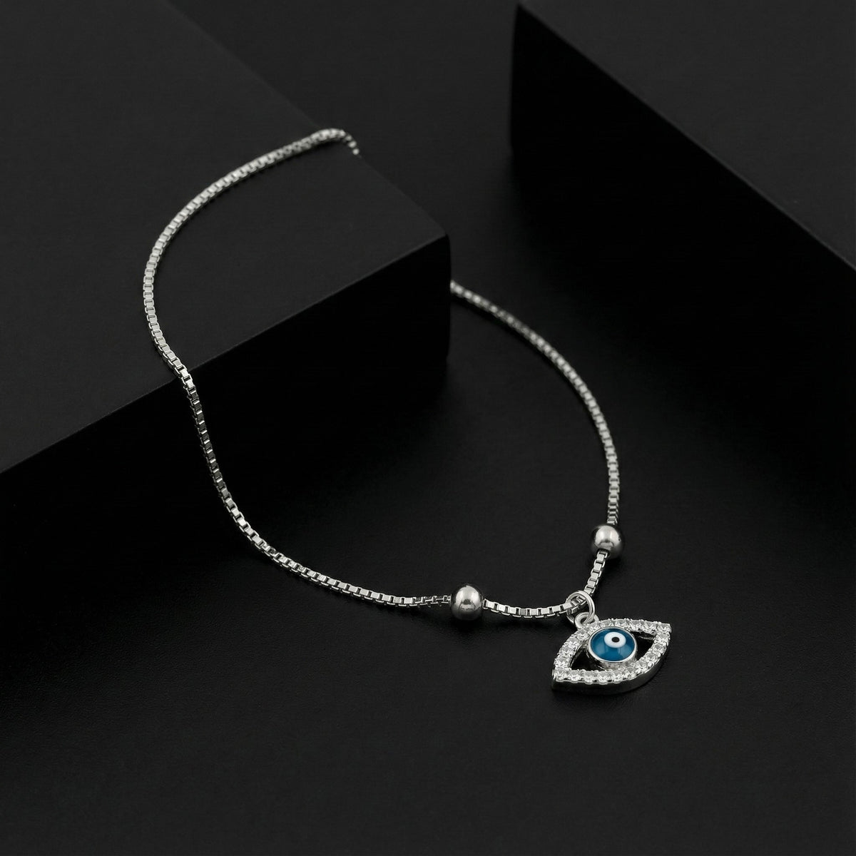 925 Sterling Silver Evil Eye Anklets for Women | Protection Pendant | Adjustable Chain | BJAK-0002