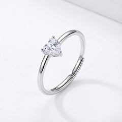 925 Sterling Silver Heart-Shaped Cubic Zirconia Ring, 925 Sterling Silver, Solitaire Engagement Style, Minimalist Design | BJLR-0005