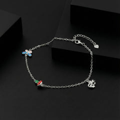 925 Sterling Silver Cute Charm Anklets for Girls &amp; Women | Butterfly, Teddy &amp; Mushroom Charms | Adjustable Chain | BJAK-0006