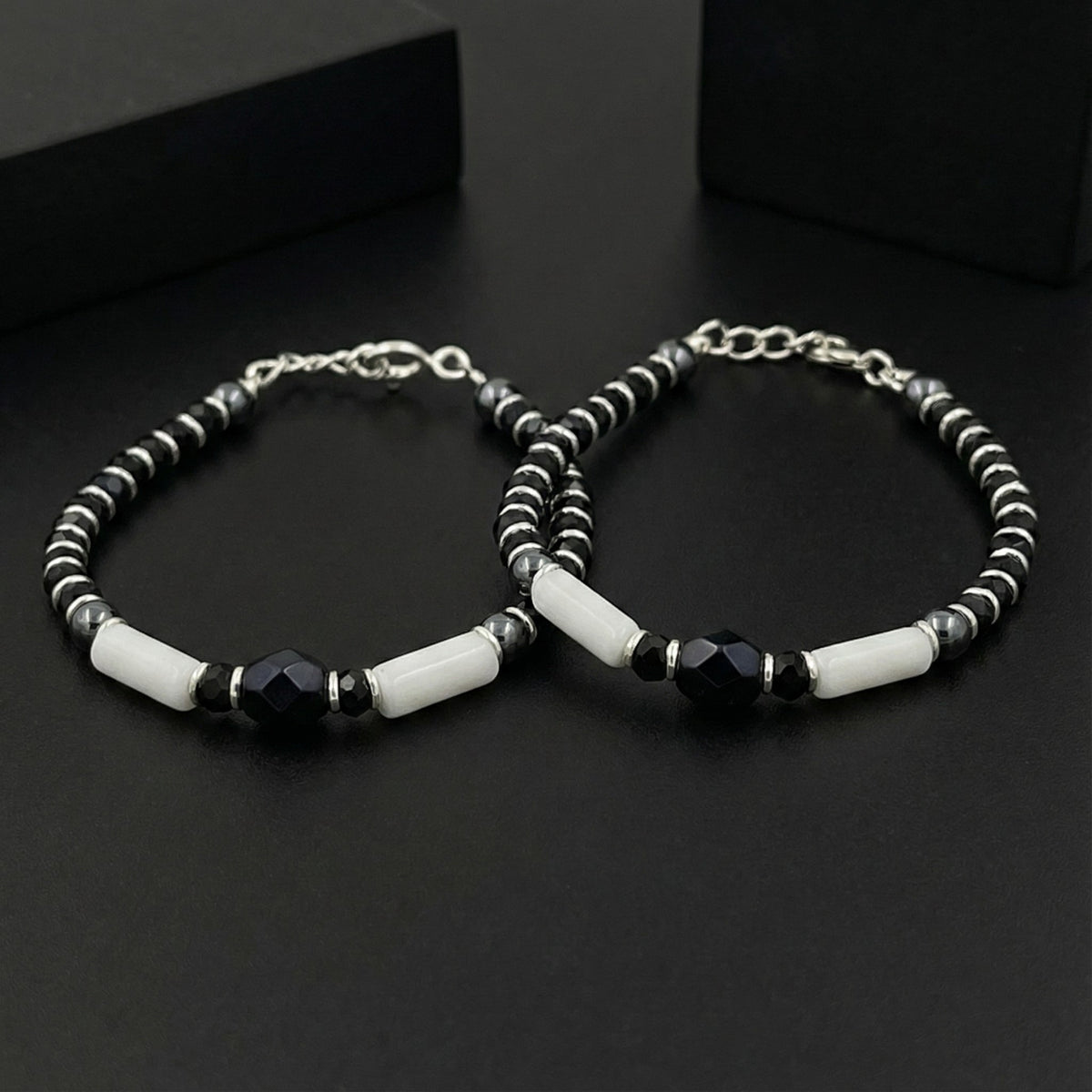 925 Starling Silver Elegant Black and White Beaded Kids Nazariya, Geometric Crystal Statement Jewelry, Accessory for Kids | BJKDNJ-07