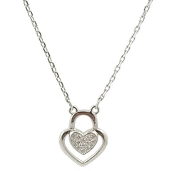 925 Sterling Silver Heart-in-Heart Padlock Pendant – Dainty Two-Tone Texture| BJ-41