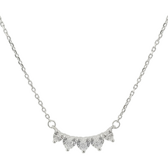 925 Sterling Silver Five-Heart Smile Necklace – Heart-Cut CZ Curved Bar Pendant | BJ-038