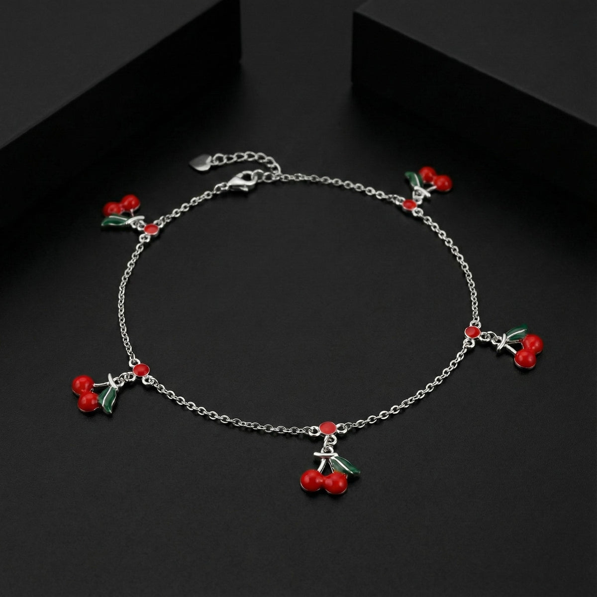 925 Sterling Silver Cherry Charm Anklets for Girls &amp; Women | Cute Red Enamel Cherry Design | Adjustable Chain | BJAK-0008
