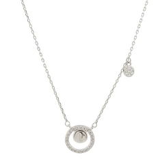 925 Sterling Silver Interlocking Geometric Circle Necklace | Minimalist Floating Disc & Asymmetric Charm Pendant | BJ-017