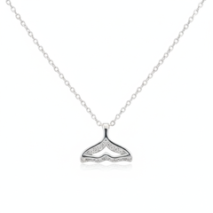 925 Sterling Silver Whale Tail Fluke Necklace | Minimalist Sparkling Pavé Mermaid Tail Ocean Pendant| BJ-24